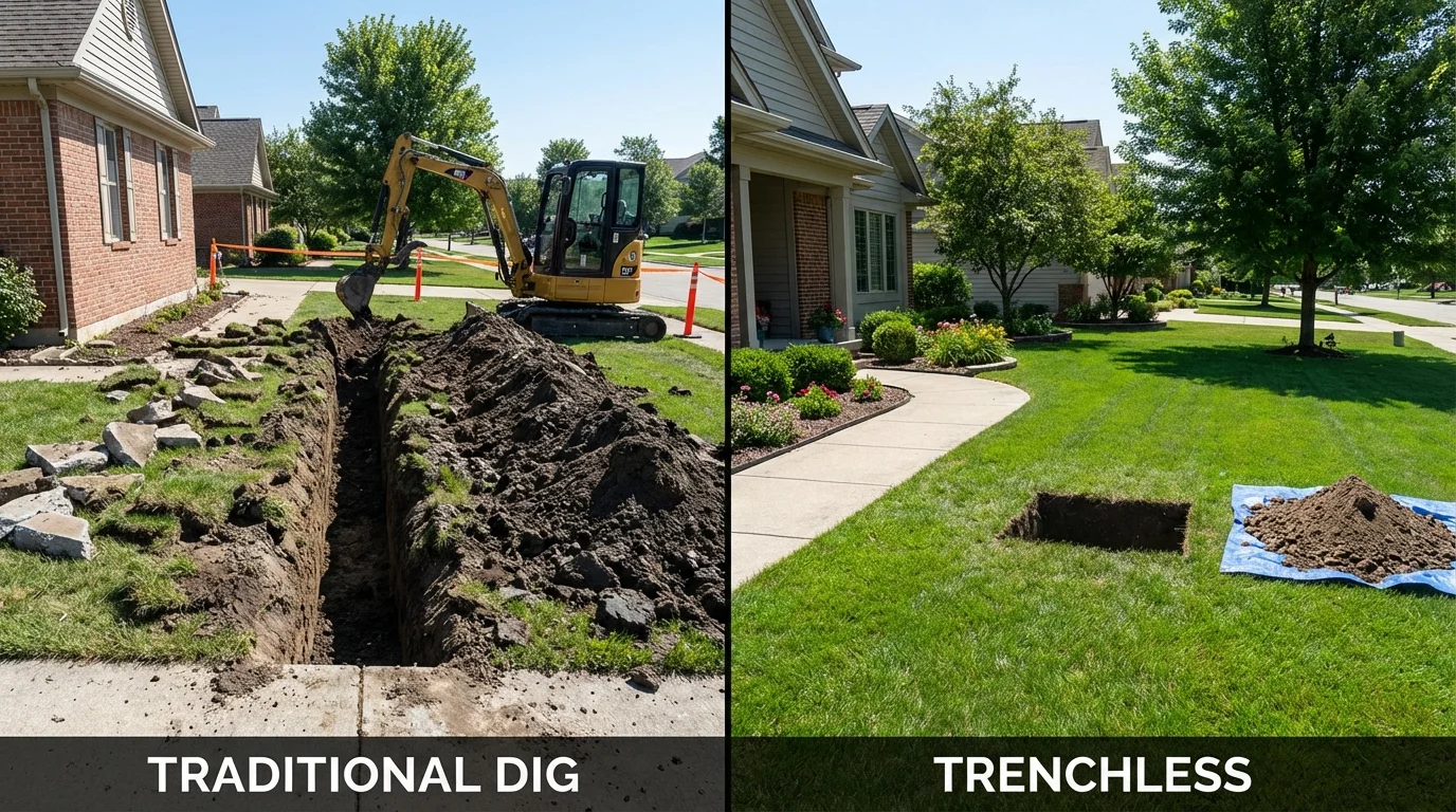 Trenchless sewer repair with minimal yard damage versus traditional excavation in Miller, SD